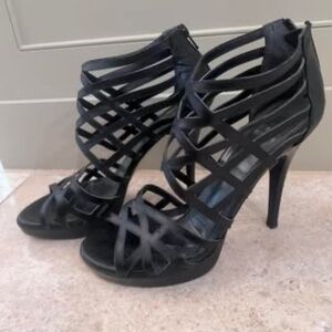 Stuart Weitzman Black Leather Caged Heels Size 9.5